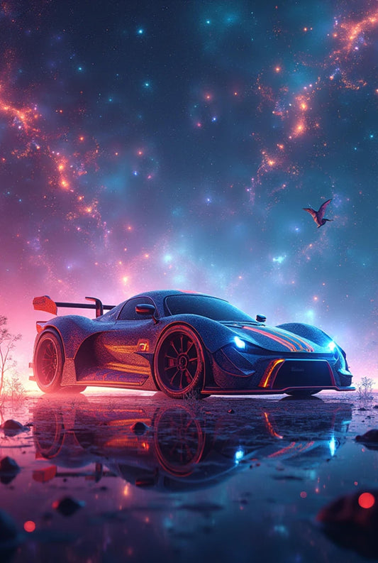Cosmic Drive: Where Speed Meets the Stars - Metal Poster