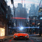 Crimson Velocity: City Lights in Motion - Metal Poster